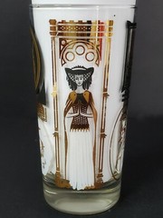 Rare 50’S Dominion 7 Highball Tumblers Glasses Greek Key Gold Black White MCM
