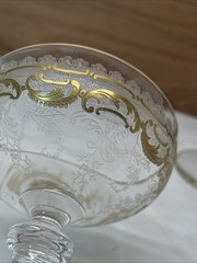 St Louis Crystal – Gold Encrusted Scrolls – Champagne Glass. Pair.
