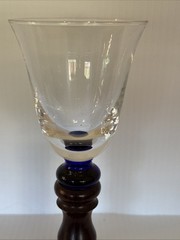 Wine Glass Wooden Turned Stem with Blue Glass 7 1/4″ Tall 5 oz