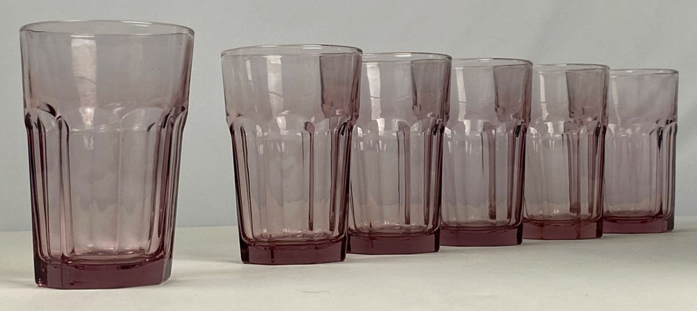 Set of 6 Vintage Libbey Pink Tumblers | Mid-Century Ribbed Drinking Glasses