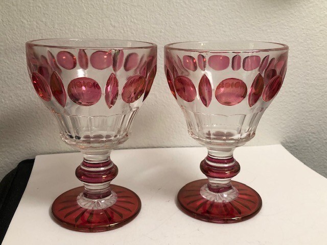 Lot of 2 ~1950’s Rainbow Art Company Classique Cranberry Flash Wine / Goblet