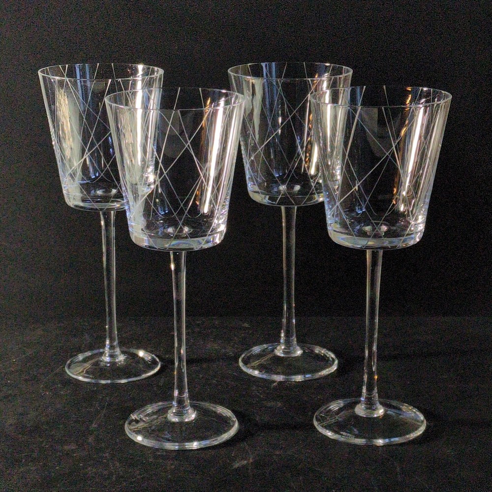 CALVIN KLEIN RANDOM CUT WATER, GLASSES, Etched Crystal, 8 1/2″, 10 Oz, 4PCS