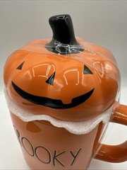 Rae Dunn “SPOOKY” Mug Halloween Coffee Cup Ceramic with Lid 7” Tall **NWOT**