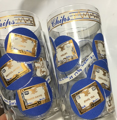 Rare Old MCM Vintage Blue Chip Stocks Double Rocks Glasses Blue&Gold Set of 4