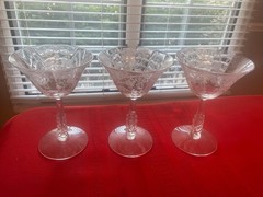 Three (3) Cambridge #3779 6 oz. tall sherbet w/CHANTILLY etch 1939-1958