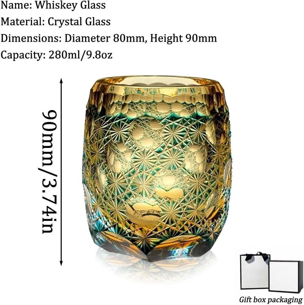 Whisky Glass for Beverage Vodka Hand Carved Edo Kiriko Crystal Glasses 9.5oz NEW