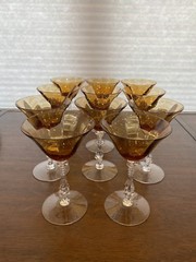 STUNNING SET(11) VTG CAMBRIDGE Glass Amber Panel Optic Champagne Glasses 6.25″H