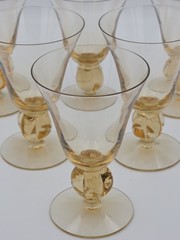 Vintage Sweden Crystal Gulli Ingrid Skruf Amber Gold Set/6 Sorbert Glasses 4.5”
