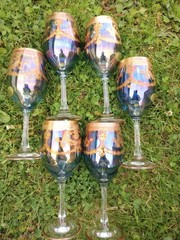 Murano Prezioni Italian Wine Glasses Blue/W 24k Hand Applied Accent Set Of 6 New
