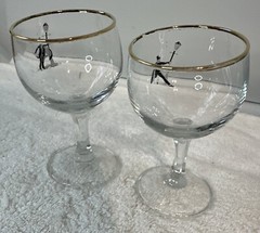 SINGING IN THE RAIN Bent Stem Cordial Glass Vintage Gold Leaf Rim Barware m464