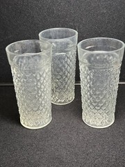 3x Vintage Anchor Hocking Clear Drinking Glasses Quilted Diamond Point 6” Tall