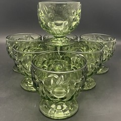 Hazel Atlas Avocado Green Shrimp Cocktail/Sherbet/Dessert Cups 7pc Made in USA
