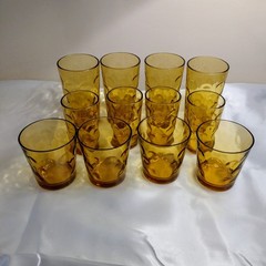 12 Piece VTG HAZEL ATLAS EL DORADO AMBER COIN DOT DRINKING GLASSES