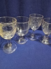 ANTIQUE RARE 1860S EAPG 6PC CORDIALS PURPLE TINT MCKEE,US GLASS