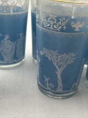 Vintage Jeanette Wedgwood Blue Hellenic Glasses Set of 6 Height 4” Juice Bar