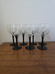 Vintage Luminarc France Domino Black Nocturne Stem Wine Glasses 6oz Set 7