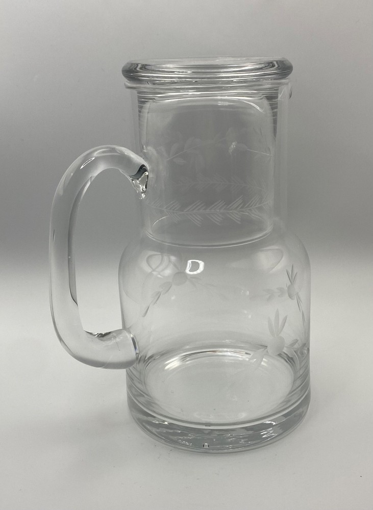 Vintage Etched Floral Glass Bedside Carafe & Tumbler Water Set.