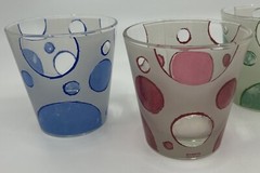Set of 4 Cerve Italy Polka Dot Lowball Glass Frosted Old Fashion Barware MCM Vtg