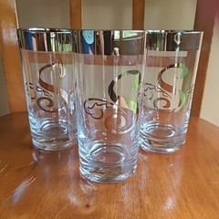 LOT 10 Band Platinum Highball Tumbler Glass Monogram Letter S Dorothy Thorpe