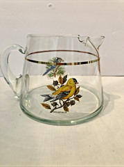 Vtg. MCM West Virginia Glass Cocktail Juice Pitcher, American Songbirds, 32 oz