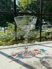 Rock Sharpe Halifax Champagne/Sherbet Tall Glass Engraved Floral 6” Tall