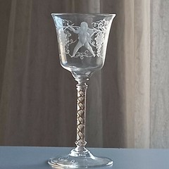 19th century Salviati Venetian etched goblet gold glitter twisted stem 16 cm
