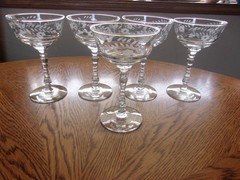 Champagne Etched Halifax Rock Sharpe Floral Blown 6 Oz – Set of 5 Glasses