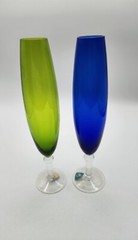 Green And Blue Long Thin Champagne Flute 2 Glasses 9 X 1 Inch