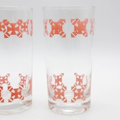 2 Vtg Mid-Century Pink Geometric Highball Glasses Tumblers 12oz Boho Southwest