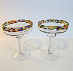 Confetti Margarita Glass Goblet Mexican Art Glass Hand-Blown Colorful Set of 2
