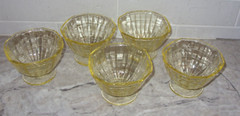 Anchor Hocking 5 Block Optic Yellow Depression Champagne Sherbet Dessert Glasses