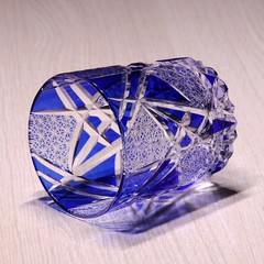 Lead-Free Crystal Whiskey Tumbler Edo Kiriko Glass Hand Cut To Clear 9oz Blue