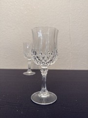 Vintage Cut Crystal Wine Goblets Set of 2 Diamond Pattern Knopped Stem