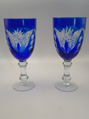 Vintage Bohemian Cobalt Blue Cut to Clear Crystal Cordial Glasses – Pair of 2