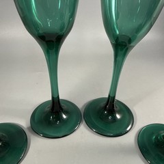 Set Of 6 Vintage 1980’s Libbey Juniper Green Champagne Wine Stemware Glasses