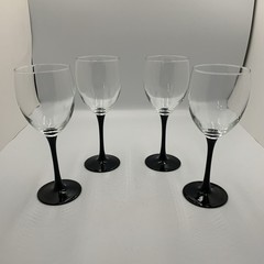 Vintage Black Stemmed Wine Glasses Set of 4