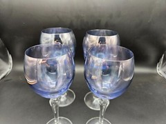 Bohemia Colony Wine Glass Set of 4 Goblets Iridescent Czech Republic 7 1/2″