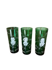 Vintage Cocktail Glasses (3) – BEAUTIFUL GREEN-circa 1950s radio show theme