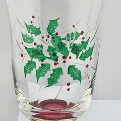 Set 4 Vintage GORHAM Red Footed Festive Holly Goblets All Purpose Water Glasses