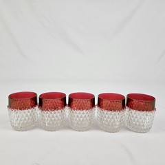 Indiana Ruby Flashed Diamond Point On The Rocks Old Fashion Glasses Vintage Bar