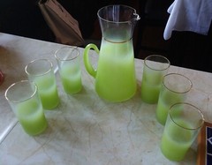 Beautiful VTG Blendo 7 Pc Lime Green Glass Pitcher & 6 Ice Tea/ Highball Glasses