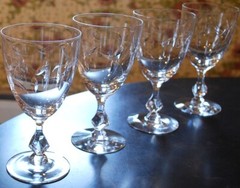 Vintage Set 5 TIFFIN FRANCISCAN PETITE Cut Leaf Crystal Water Goblets FANCY STEM