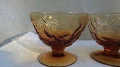 3 Seneca Driftwood Morgantown Crinkle Amber Sherbet Champagne Goblets