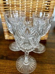 3 Pc American Brilliant crystal wine glass hobstar fan diamond zipper-cut stem