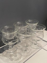 Vintage Etched Gold Rim Cordial Glasses & Dessert Cups Set 10 Floral Crystal