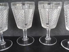 EAPG Challinor, Taylor #411 Later Paneled Diamond Point Glass Goblet Set of 4
