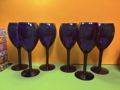 Lot Of 6 Tear Drop Wine/ Water Cobalt Blue Stemmed Glasses. Excellent Condition.