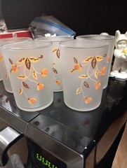 6 Piece Vintage Autum Leaf Hall Frosted Glasses