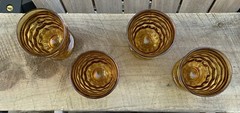 Indiana Whitehall Colony Cubist Amber Gold Footed Juice Glass MCM Set of 4 EUC
