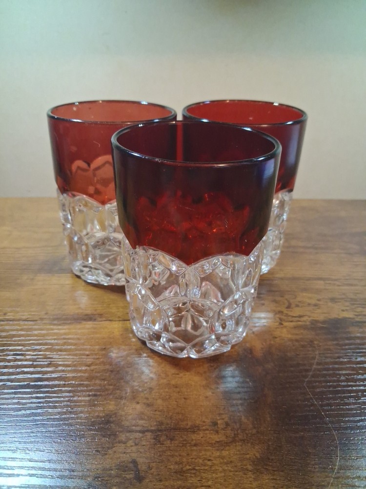 3 EAPG With Ruby Stain Rim Glass Tumblers